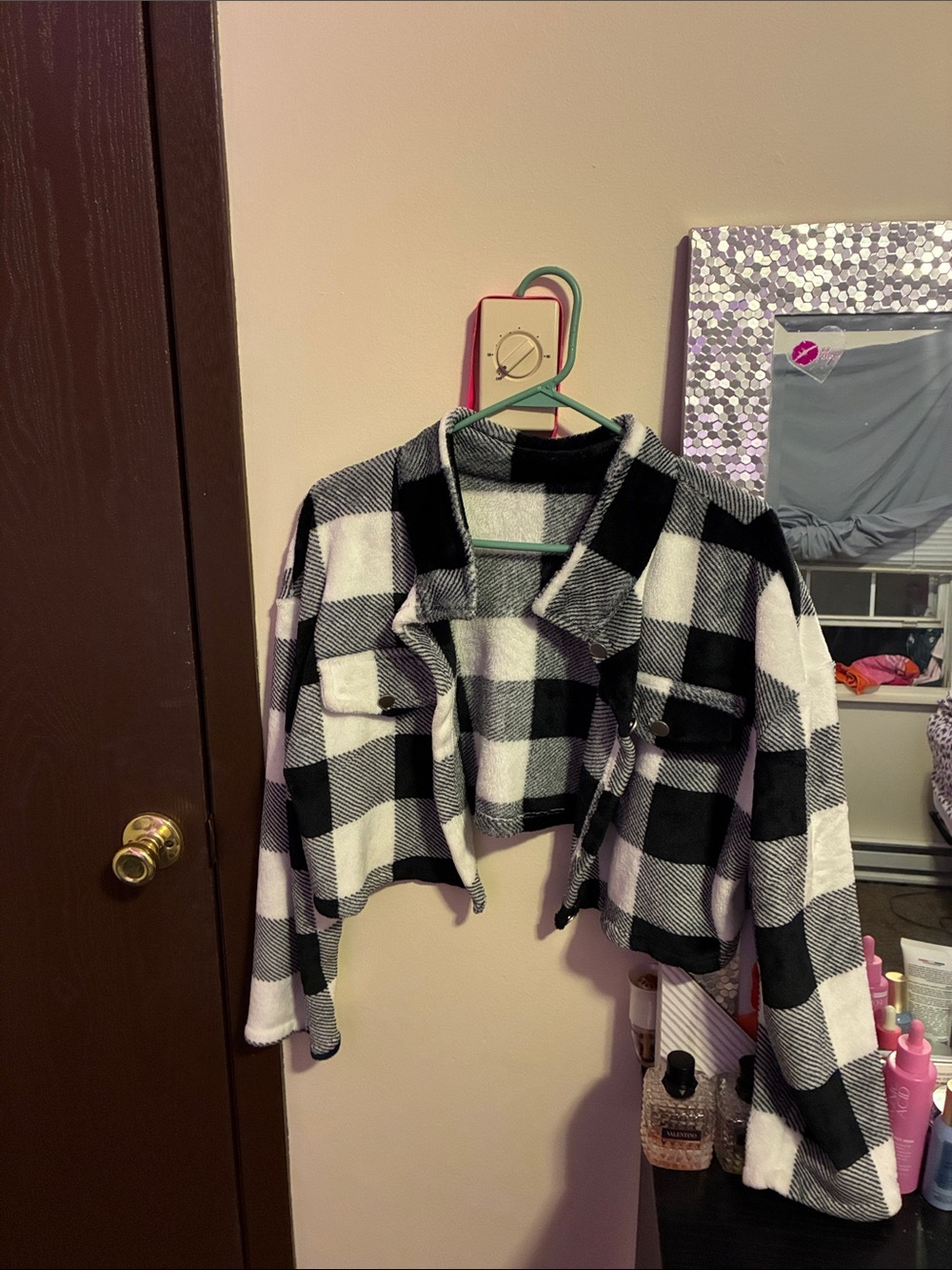 Black and White Buffalo Plaid Cropped Jacket